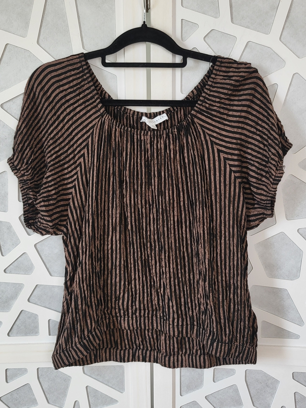 Jane and Delancey Brown and Black Striped Scoop Neck Blouse